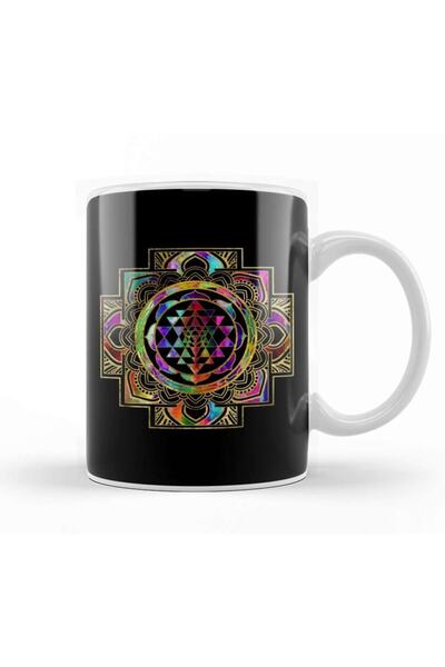 Baskı Dükkanı كوب بورسلين ملون بإطار ذهبي من Sri Yantra Sri Chakra