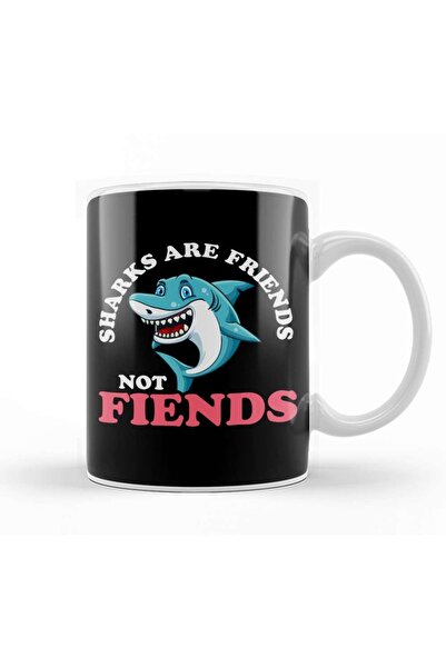 Baskı Dükkanı Funny Sharks Are Friends Not Fiends Cute Shark Pun Mug Cup Porc...
