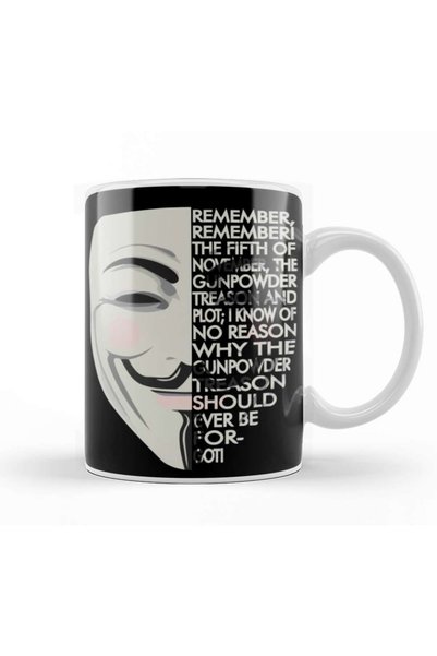 Baskı Dükkanı V For Vendetta Typography Kupa Bardak Porselen