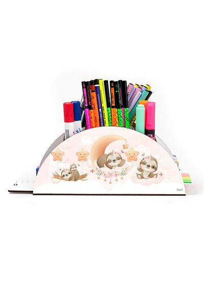 kutuTR Wooden Vip Vivies Rainbow Ruled Desktop Pen Holder Organizer with Assembled Box