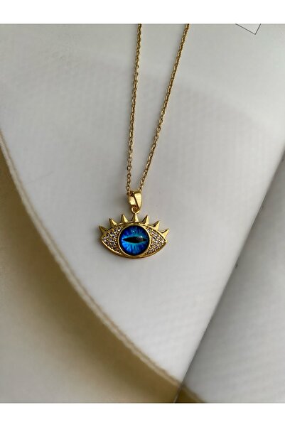 Pinery Jewels قلادة ذهبية من الفولاذ باللون الأزرق الداكن مع حجر الزركون
