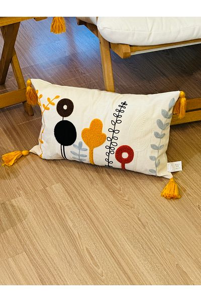 BUGİ HOME COLLECTİON 2-Piece Rectangular Punch Embroidered Premium Embroidered Branch Flower Themed Decorative Throw Pillow Cover