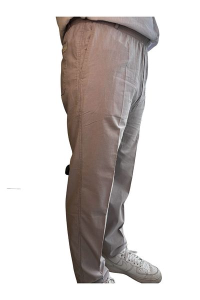 Beratnur Men's Gray Relaxed Fit Elastic Waist Linen Hajj and Umrah Shalwar Trousers