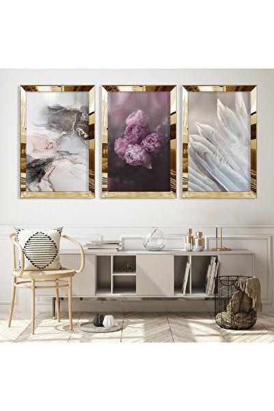 Zevahir Mobilya Dekorasyon Set de masă din MDF triplu trandafir violet cu cad...