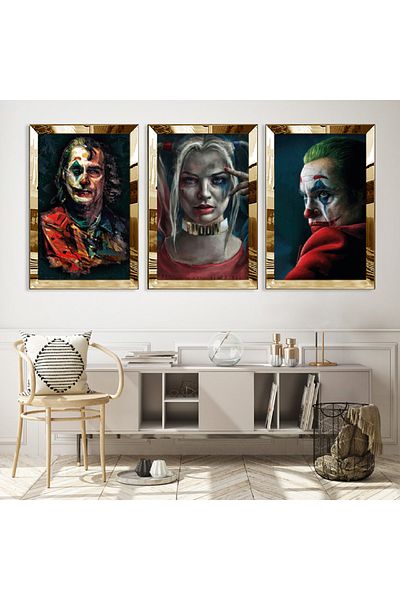 Zevahir Mobilya Dekorasyon Σετ τριπλού τραπεζιού MDF Joker Character με χρυσό καθρέφτη από πλεξιγκλάς