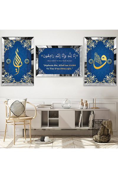 Zevahir Mobilya Dekorasyon Set de masă Raciun Religious Triple MDF cu cadru din plexiglas cu oglindă argintie