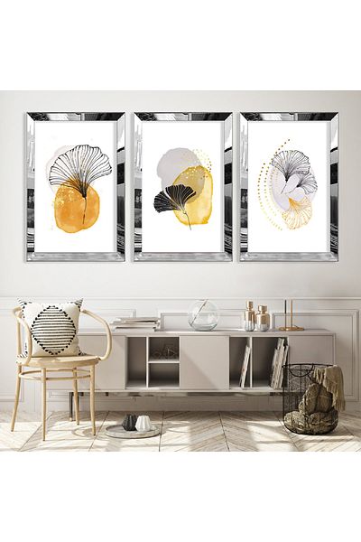 Zevahir Mobilya Dekorasyon Set de pictură din MDF triplu cu cadru din plexiglas cu oglindă argintie