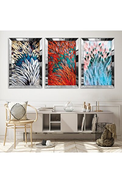 Zevahir Mobilya Dekorasyon Colorful Triple Mdf Table Set with Silver Mirrored...