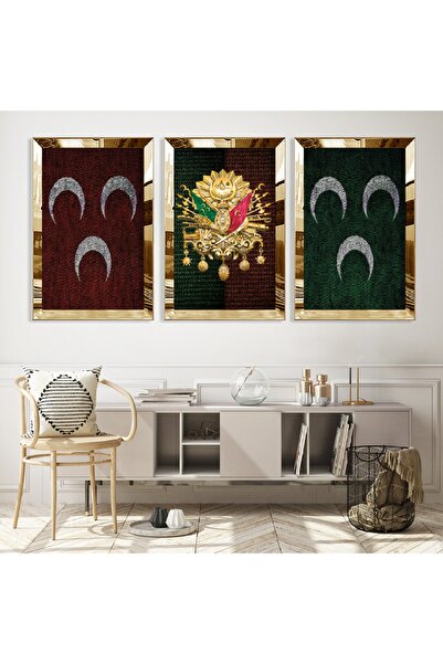 Zevahir Mobilya Dekorasyon Gold Mirrored Plexiglass Framed 3 Crescent and Ott...