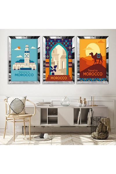 Zevahir Mobilya Dekorasyon Σετ τριπλό τραπέζι MDF Morocco με ασημί καθρέφτη από πλεξιγκλάς