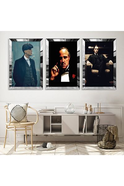 Zevahir Mobilya Dekorasyon Set de masă din MDF triplu Mafia cu cadru din plexiglas cu oglindă argintie