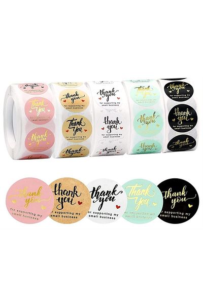 anka design Adhesive Label - Thank You - 5 Different Designs (2.5 CM) 50 Pieces