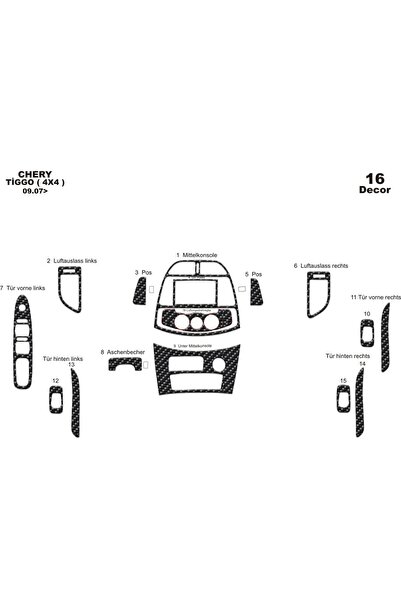 meriç cockpit design ميريتش ®   شيري تيجو 4x4 توريدات أمامية كاربون 16 قطعة 2...