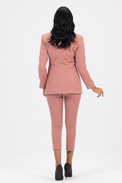 diaves Kadın Blazer Ceket Kemerli Cepli Boru Paça Pantolon Takım