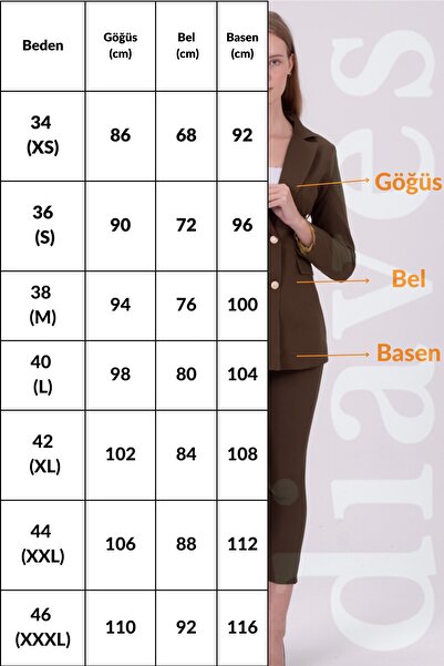 diaves Kadın Blazer Ceket Kemerli Cepli Boru Paça Pantolon Takım