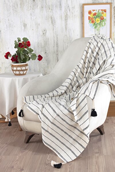 ÖDEL HOME غطاء أريكة بوم بوم من قماش بولدان أسود مقاس 140 × 180 سم