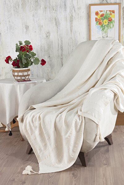 ÖDEL HOME غطاء أريكة من نسيج بولدان مضلع باللون الكريمي مقاس 140 × 180 سم