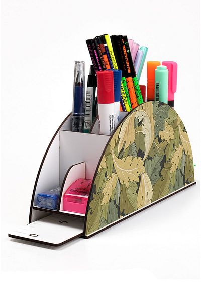 kutuTR Wooden Vip Leaf Series Rainbow Ruled Desktop Pen Holder Organizer with Assembled Box