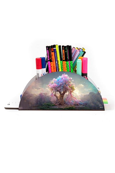 kutuTR Wooden Vip Fantastic Rainbow Ruled Desktop Pen Holder Organizer Assembled Boxed