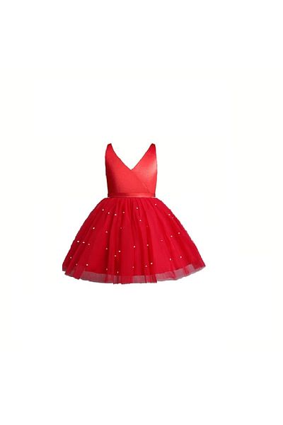 nsmkidslife Girl's Short Wrap Gather Detailed Back Bow Detailed Graduation Party Evening Dress Satin Dress