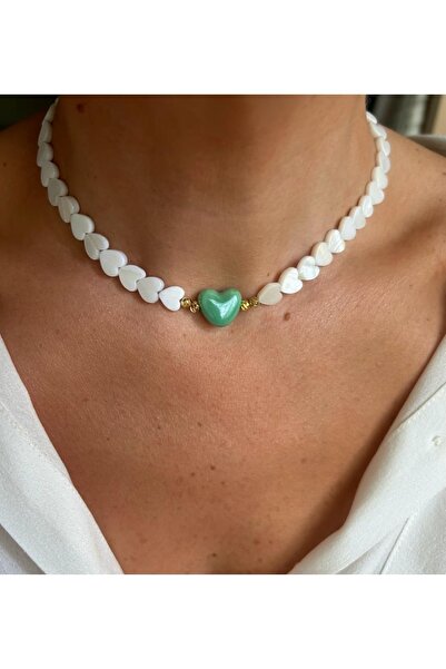 Rossetto Atelier قلادة قلب مورانو خضراء بيرليسسينت