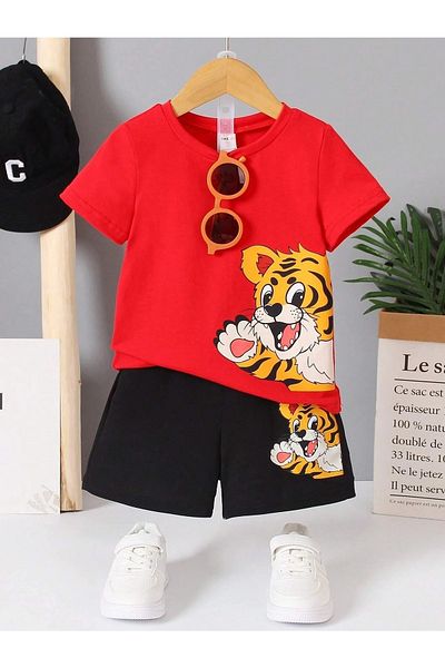 LePold Boy's Tiger Patterned T-Shirt and Shorts Set