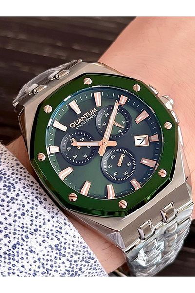 Quantum Hng1063.370 10 Atm Waterproof Steel Cord Wristwatch+Tiger Eye Natural Stone Bracelet