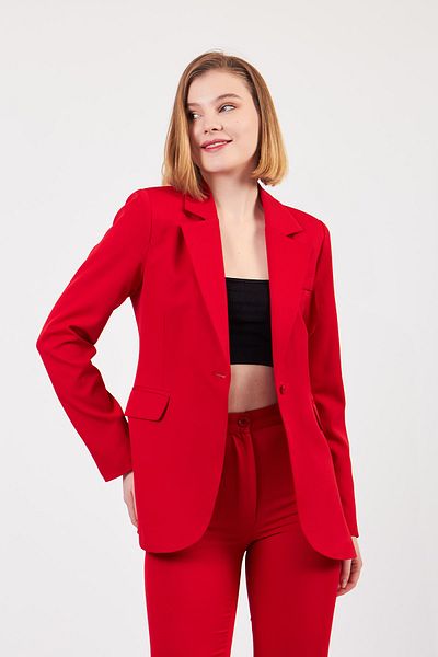 Volanlı Red Jacket Trousers Suit