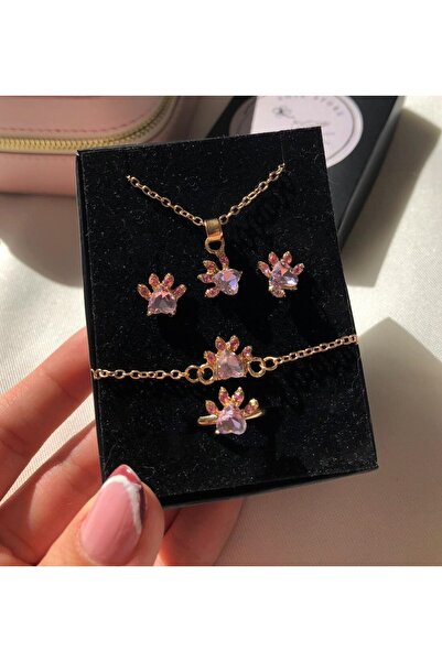 soiestore Kedi Patisi Kolye Bileklik Yüzük Küpe Set