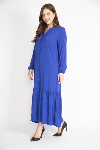 Şans Nagy méretű női zsákok, szőtt viszkóz szövetből, elöl gombos szoknya réteges hosszú ujjú ruha 65n34266