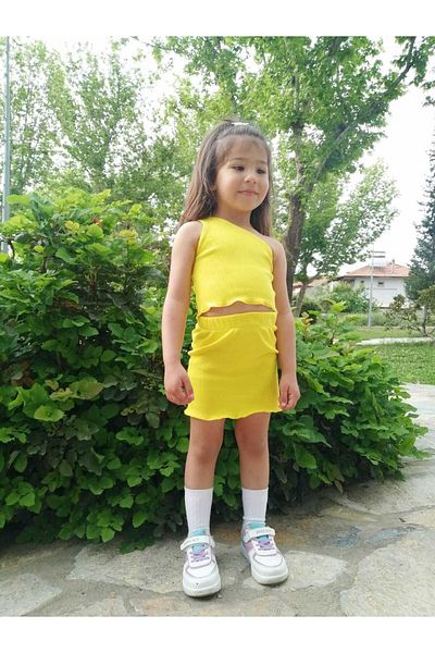 ÇOCUK BUTİĞİM Yellow Single Shoulder Crop Set