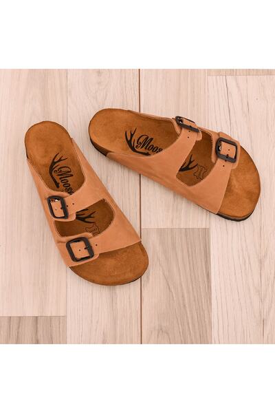 Moosefield Hakiki Deri Unisex Eskitme Taba Nubuk Terlik