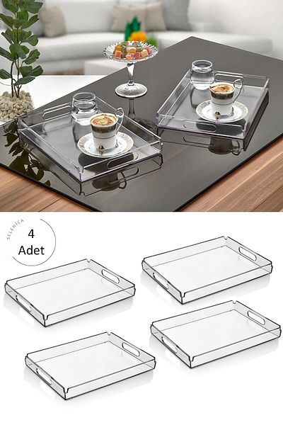 Selenica Rectangular Decorative Plexiglass Stylish Tea Coffee Serving Presentation Tray, organizer, decorative Transparent Tray