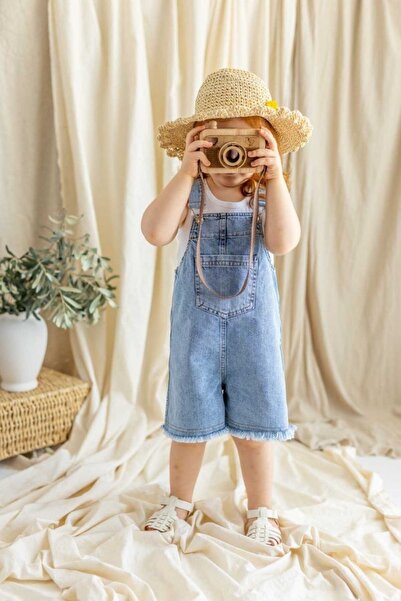 Happy Kids (2-7) Yaş Arası Paçası Tiftikli (denim) Kot Şort Salopet-mavi