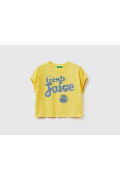 United Colors of Benetton Gelbes T-Shirt mit Slogan-Print für Mädchen Gelb