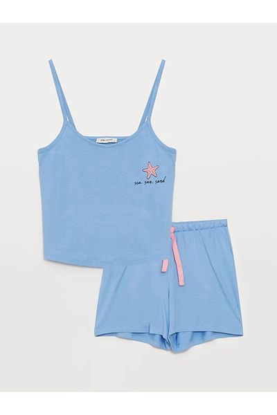 LC Waikiki Set de pijamale pentru femei cu bretele cu guler Lcw Dream U cu pantaloni scurți