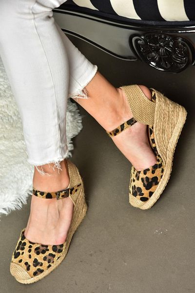 Fox Shoes P241612017 Leoparden-Strohkeil-Damenschuhe
