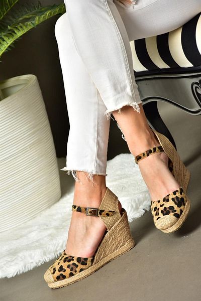 Fox Shoes P241612017 Leoparden-Strohkeil-Damenschuhe