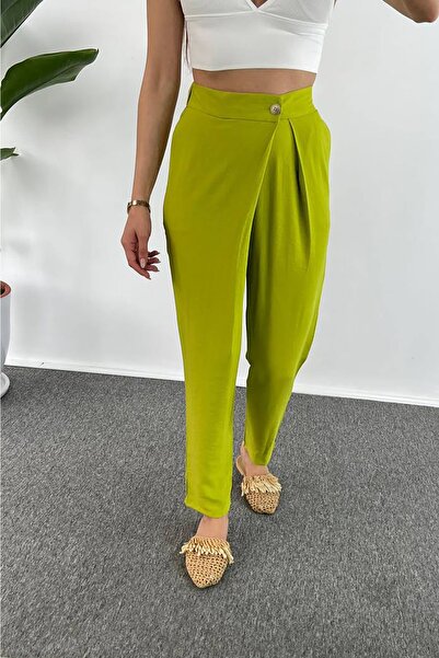 Neşeli Butik Ženske plisirane pantalone sa detaljnim dizajnom Mylk02 - Zelene