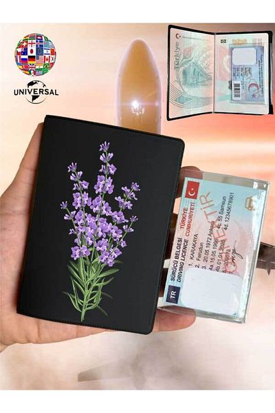 Cekuonline Lavender Pattern Smooth Surface Leather Passport Cover Container Suitable for All Country Passports
