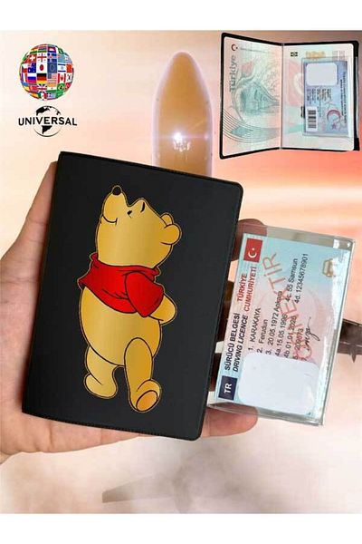Cekuonline Winnie Pattern Smooth Surface Leather Passport Cover Case Suitable for All Country Passports