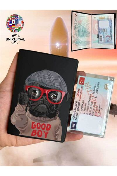 Cekuonline Pug Good Boy Patterned Smooth Surface Leather Passport Cover Case Suitable for All Country Passports