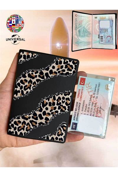 Cekuonline Crystal Leopard Pattern Smooth Surface Leather Passport Cover Container Suitable for All Country Passports