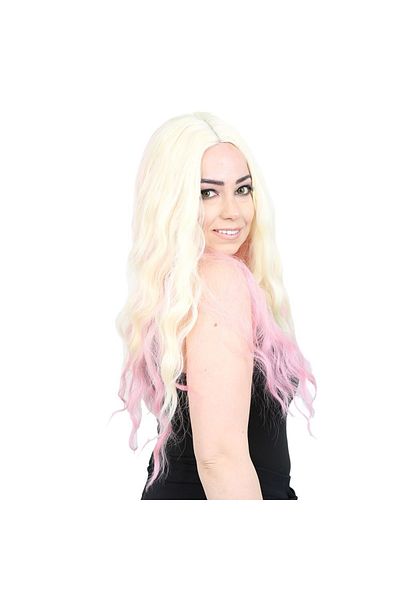 KONAK PERUK Fiber Synthetic Long Water Wave Wig - Platinum / Pink Ombreli