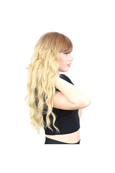 KONAK PERUK Long Water Wave Fiber Synthetic Wig with Perch - Auburn / Yellow Ombreli