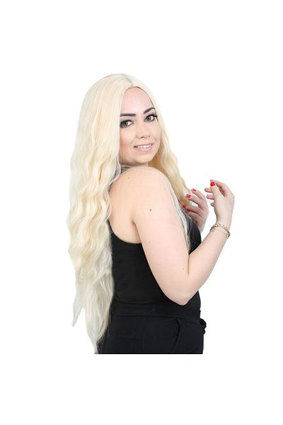 KONAK PERUK Platinum - Water Wave Long, Rivetless Fiber Synthetic Wig