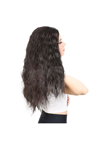 KONAK PERUK Fluffy Wavy Long Fiber Synthetic Wig - Brown