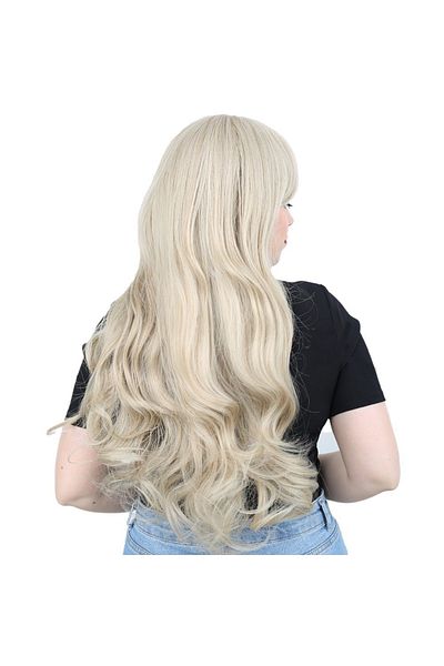 KONAK PERUK Fiber Synthetic Long Wavy Wig with Bangs - Honey Foam and Platinum Relief