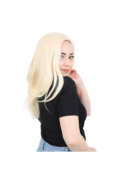KONAK PERUK Medium Size Platinum Fiber Wig - No Bangs and Straight