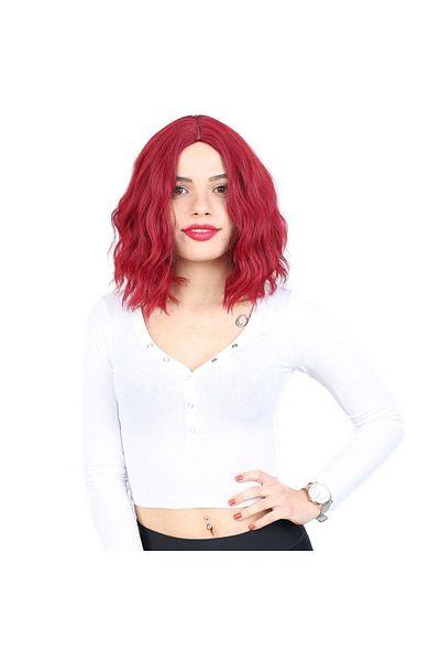 KONAK PERUK Red Short Wavy Fiber Synthetic Rivetless Wig
